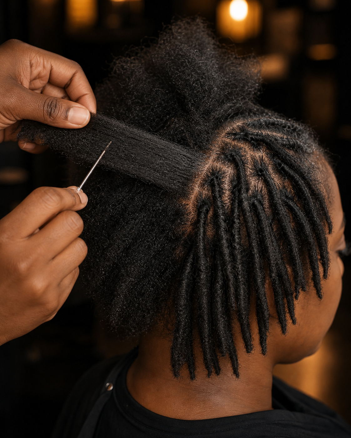 Crochet tool forming instant locs from stretched natural hair
