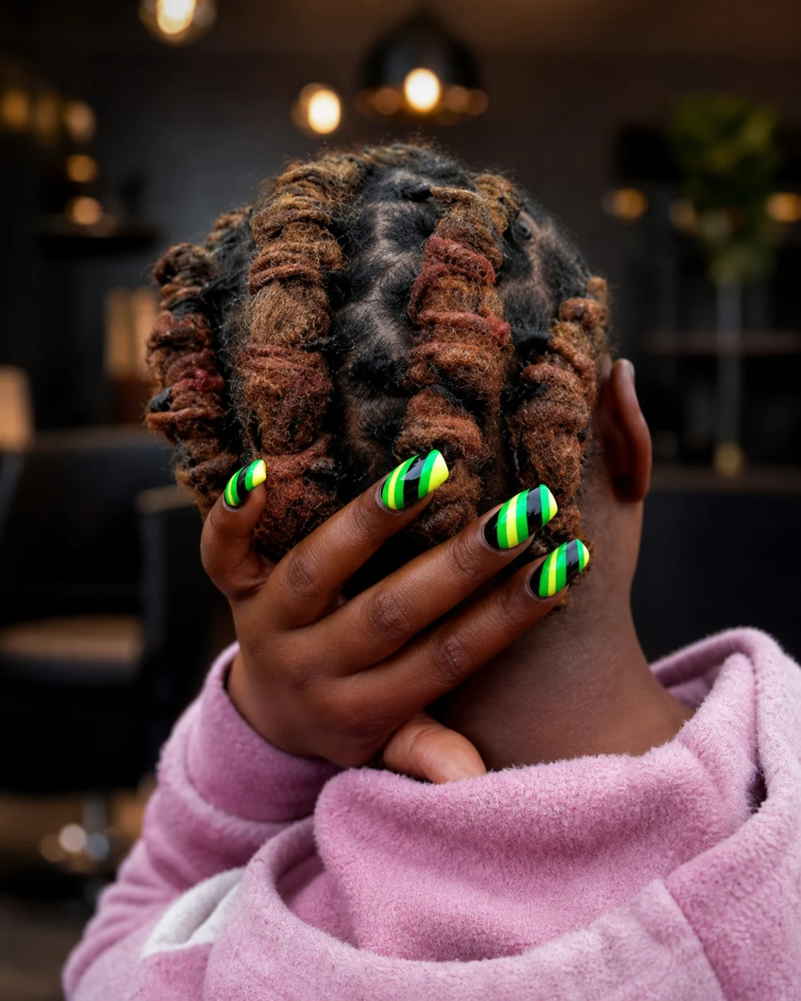Short copper barrel locs with rich tonal variation