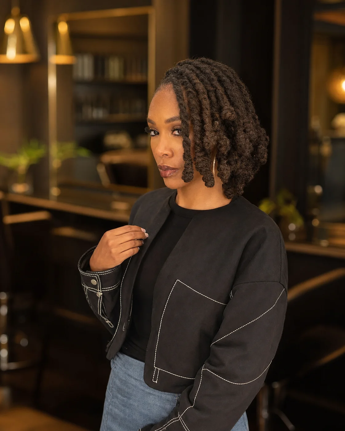 Polished shoulder-length loc bob